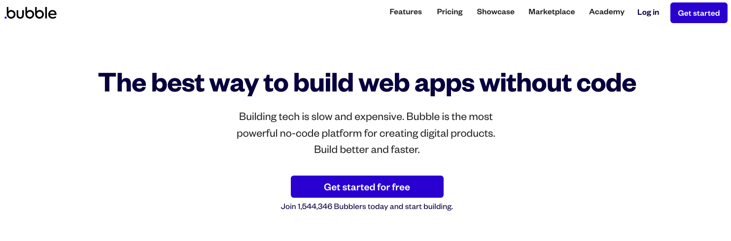 bubble app homepage