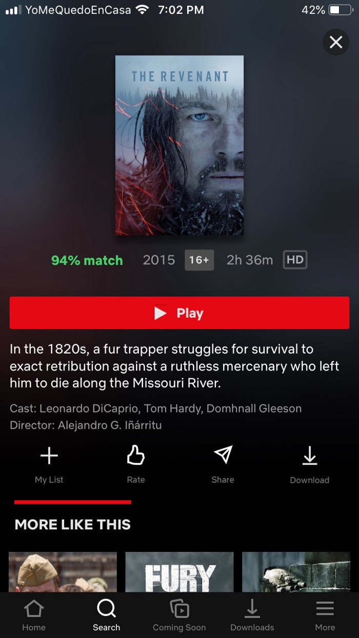 example of movie streaming user interface