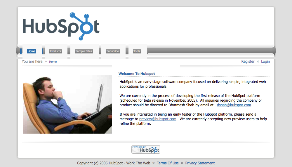 hubspot website in 2005