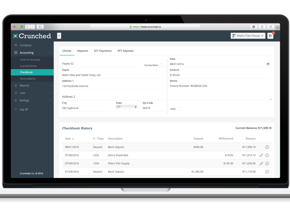 Crunched accounting application interface